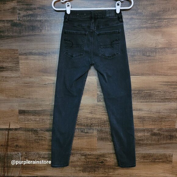 American Eagle Jeans 0 S Hi Rise Jegging Next Level Stretch Black Wash Denim - Picture 2 of 13